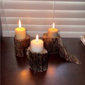 Handmade Pine Wood Candle Holders - Set of THREE (3)